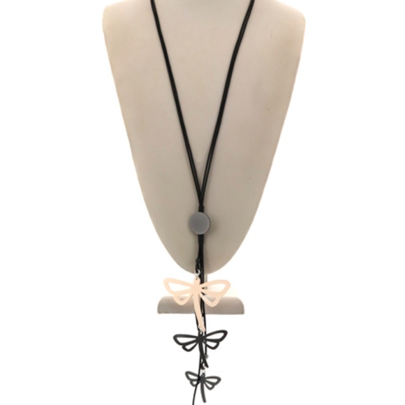 Long Graduating Butterflies Leatherette Necklace - Picture 2 of 2